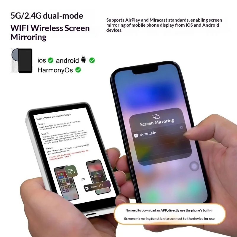 Magnetic Wireless Charging Self-View Screen Phone Rear Camera Selfie Mirror Portable Viewer for Vlog Live Streaming Gift