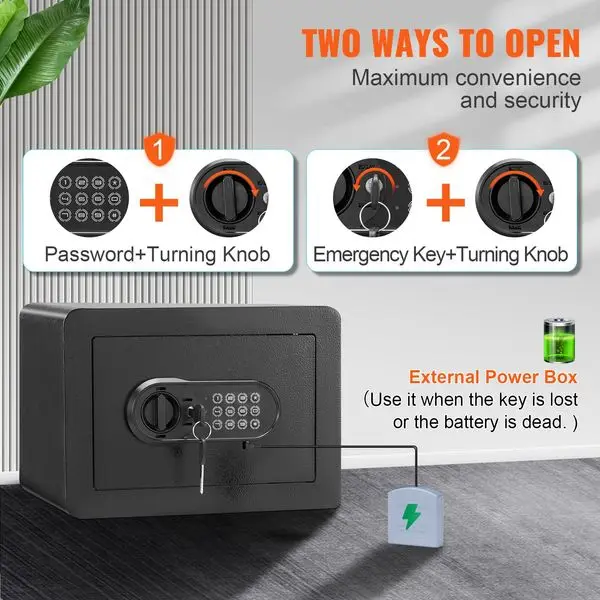 VEVOR Safe 0,5 Kaki Kubik Baja Aman Rumah untuk Uang Tunai Emas 13,8 x 9,8 x 9,8 inci