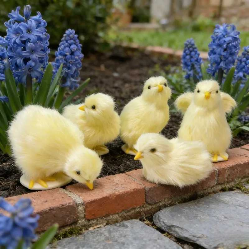 5pcs Easter Chick Decoration Collectible Set Courtyard Chicken Ornament Sculpture Simulation Chicken Plush Decorations Figurines
