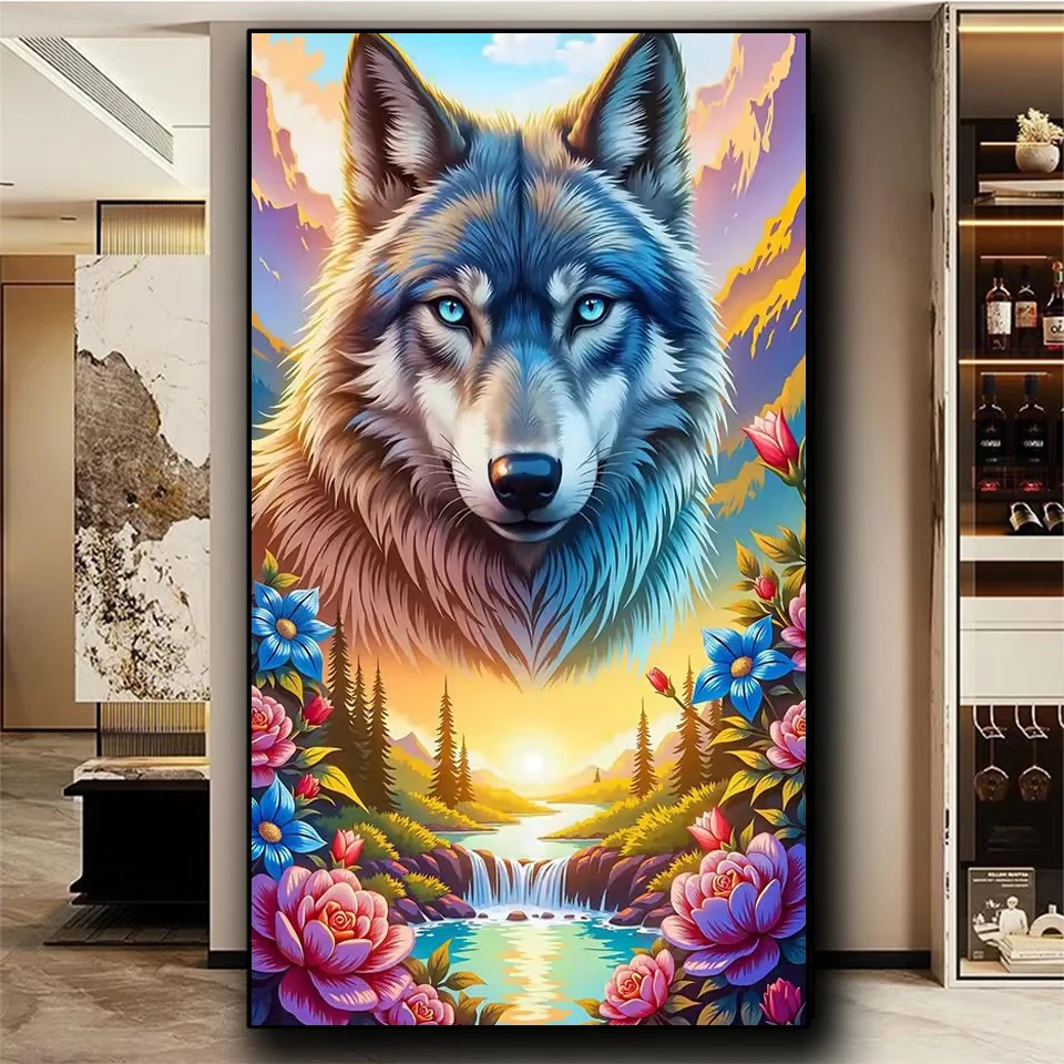 Lobo montanha paisagem diamante arte pintura diy kit bordado completo mosaico moderno coloful animais decoração de casa ponto cruz