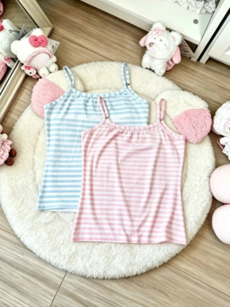 Fairy Grunge Y2K Harajuku Striped Vest Japanese Lolita Sleeveless Tops Street Garment For Ladies Simple Chic Daily Basic Outfit