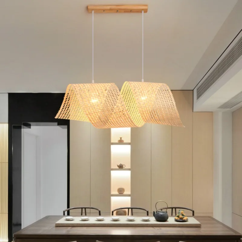 Wabi wind bamboo strip light chandelier for dinner table top tea room front desk lamp art bar bamboo art pendant lamp