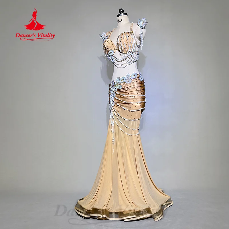 BellyDance Costume Customized High End Luxury Diamond Bra+Sexy Hip Wrap Fishtail Skirt 2pcs Oriental Dance Performance Costumes