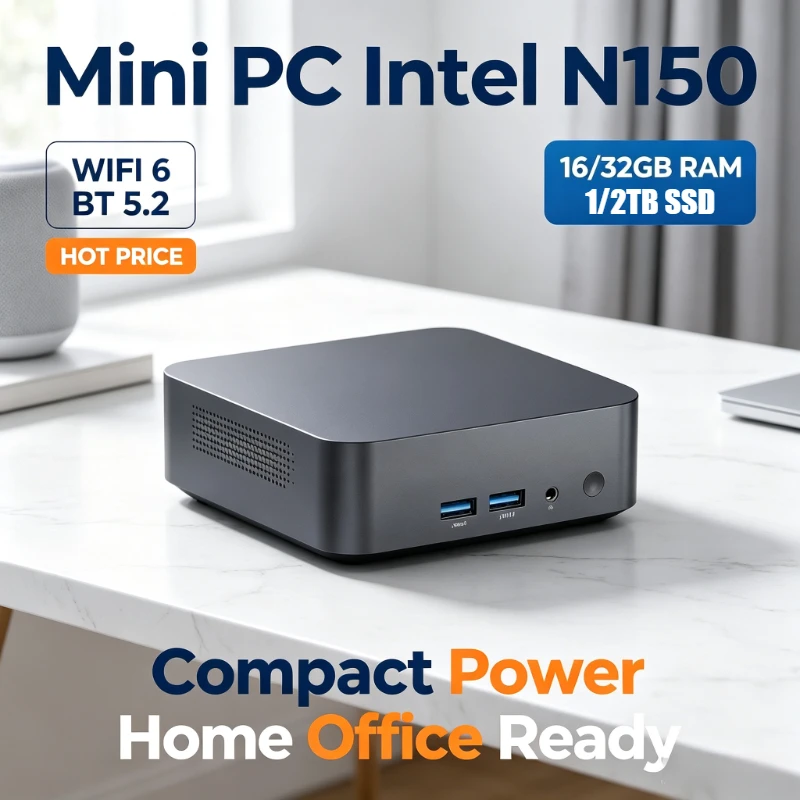 High‑Performance Portable Mini PC Gaming Office Study PC WIFI6 BT5.2 4K 60Hz HD Intel N150 32GB RAM 1TB 2TB SSD