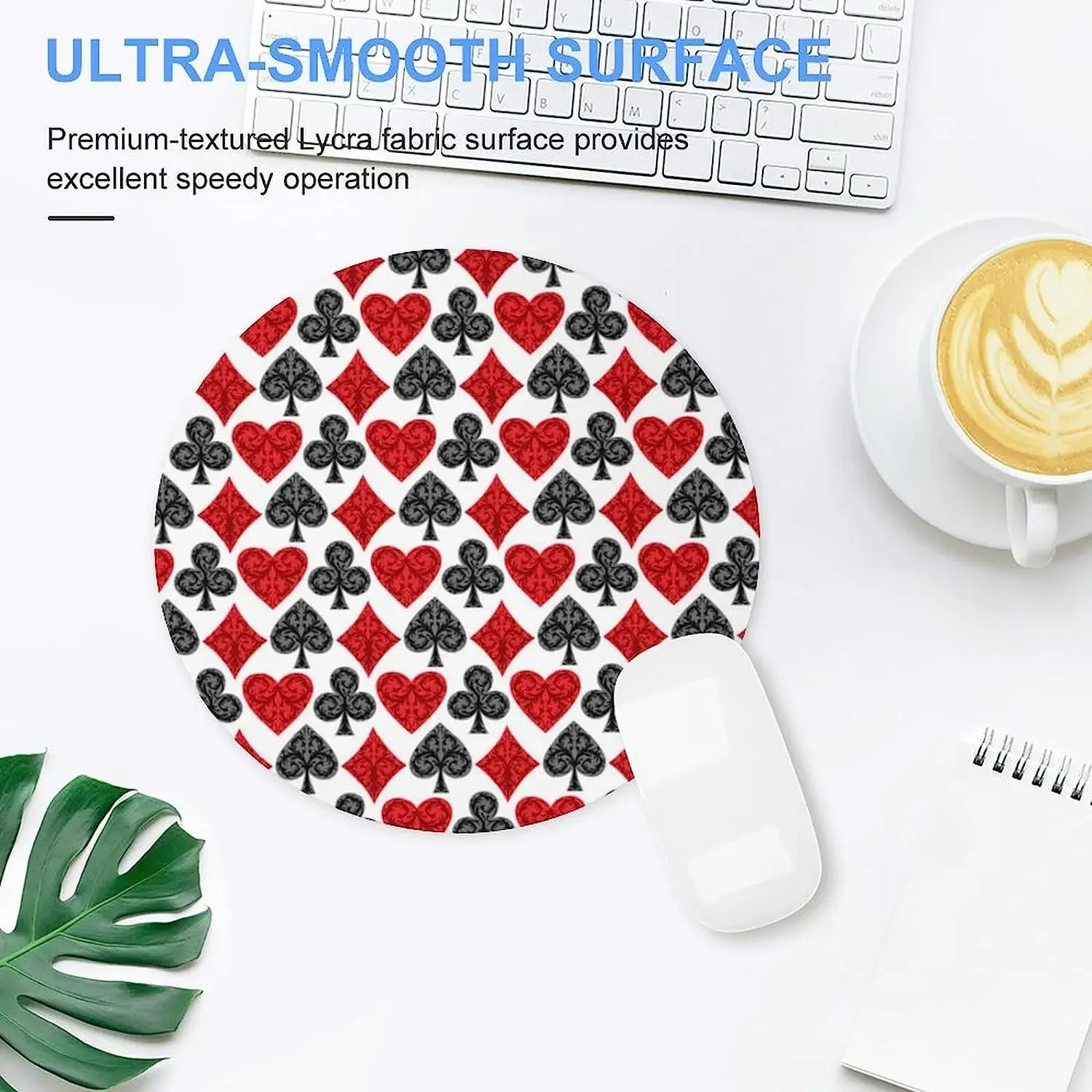 Playing Card Poker Round Mouse Pad Cute MousePads Non-Slip Mouse Mat for Laptop Computer Work Office Home 7.9x7.9 Inch