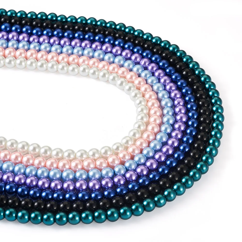 

7 Strands 8-9mm Baking Painted Pearlized Round Colorful Glass Bead Strands for Women Jewelry Making Necklace Earrings Bracelet