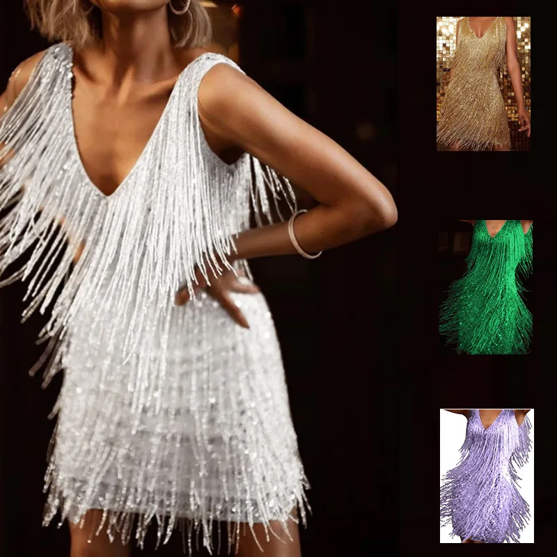 Women's wear Prom Latin/cha-cha new fringed skirt elegant temperament sexy deep v sexy Backless dance Costumes dress Sundress