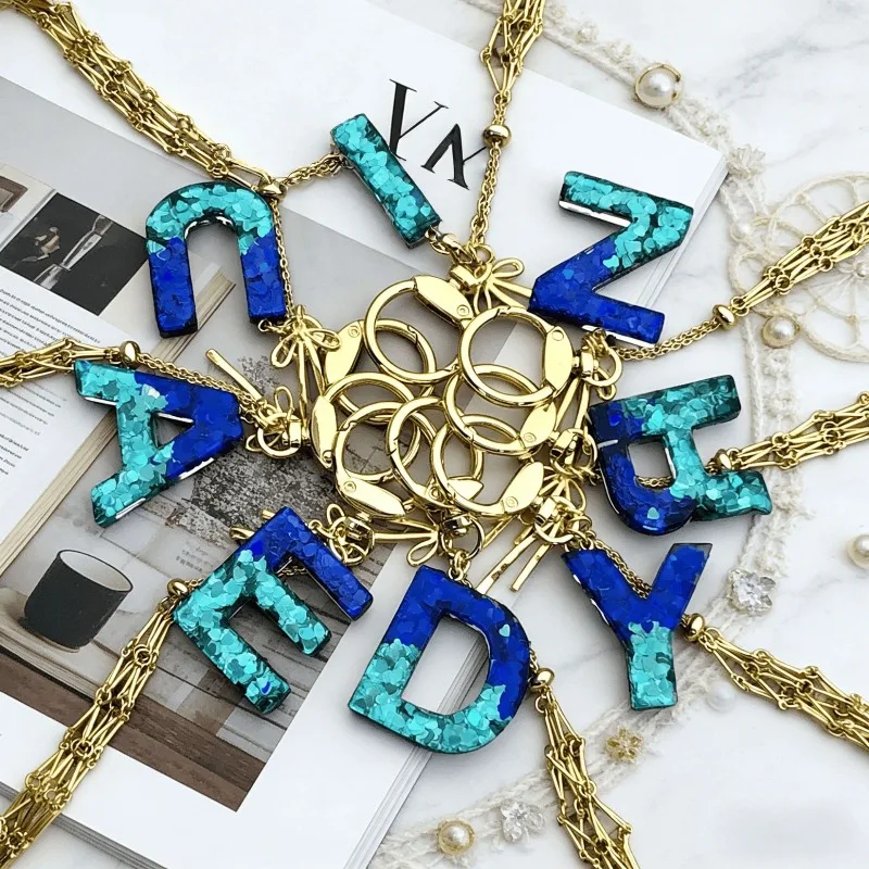 10PCS 2026 New Original Blue Letter Pendant Pendant Lipstick Mesh Bag Keychain Exquisite Gift for Women
