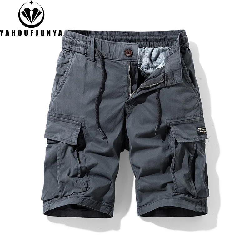 2025 Men Summer Outdoor Leisure Cotton Tooling Shorts Men Drawstring Buttons Solid Straight Soft Fashion Short Pants Male Tops