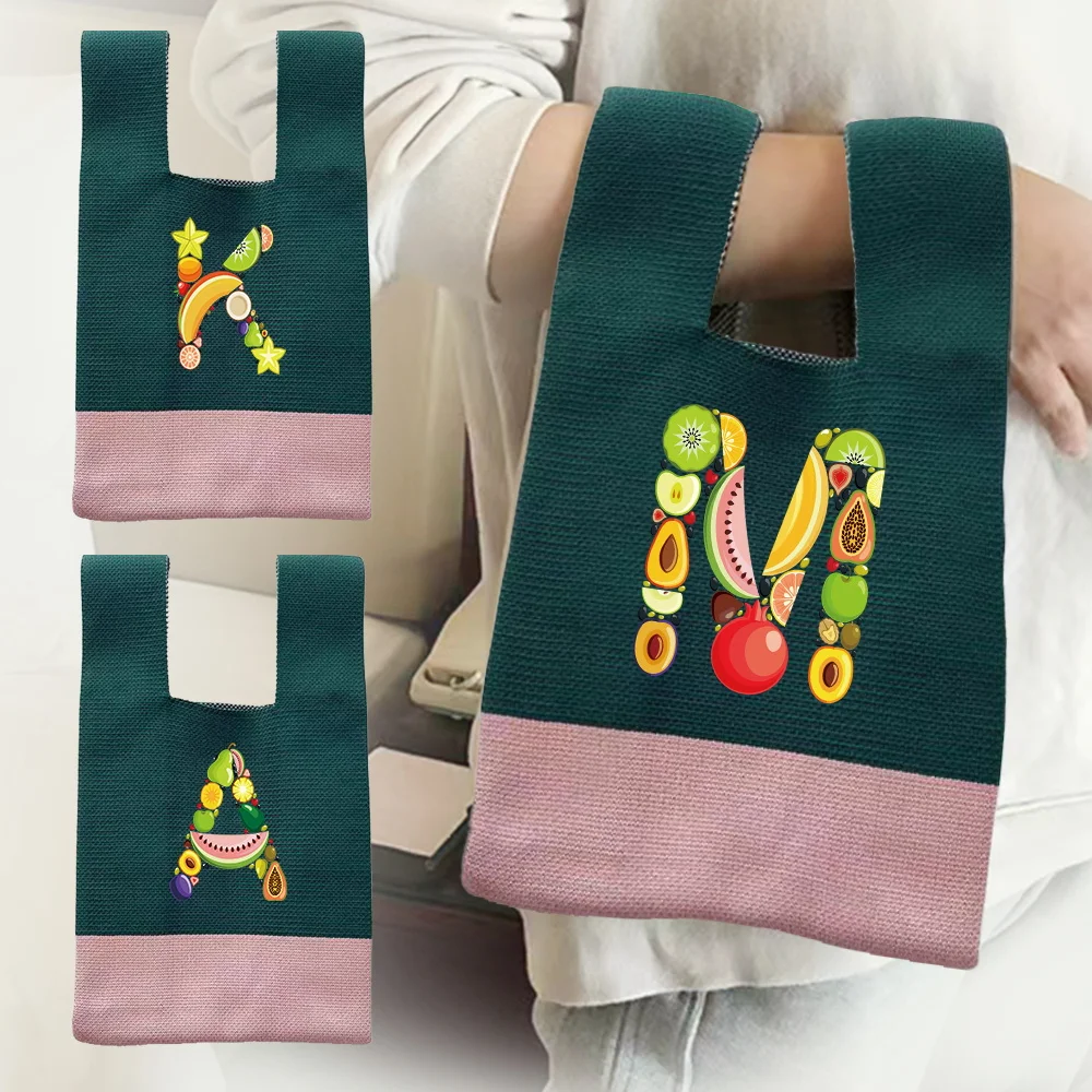 

Knitted Bags Crochet Knot Wrist Tote Bag Coin Purse Organizer Wallet Autumn Winter Handbags Fruit Letter Printed Series