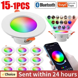 1-10 pces 10w inteligente led tuya downlight bluetooth lâmpada do teto rgb app controle remoto mudança de cor luz para google casa