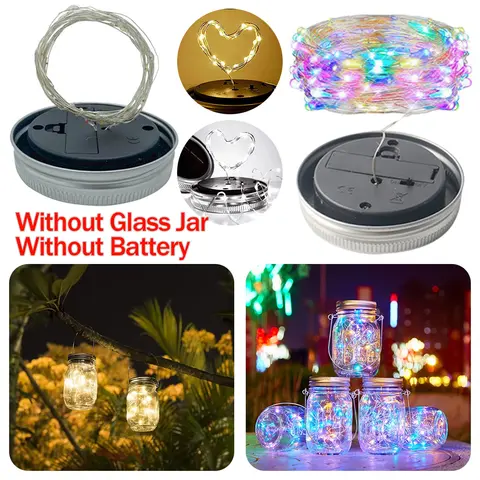 Impermeável Suspensão Mason Lid Lâmpadas Jar, Luzes solares, ao ar livre, Jardim, Pátio, Varanda, Decoração sem Bateria, 20 LEDs, 10 LEDs