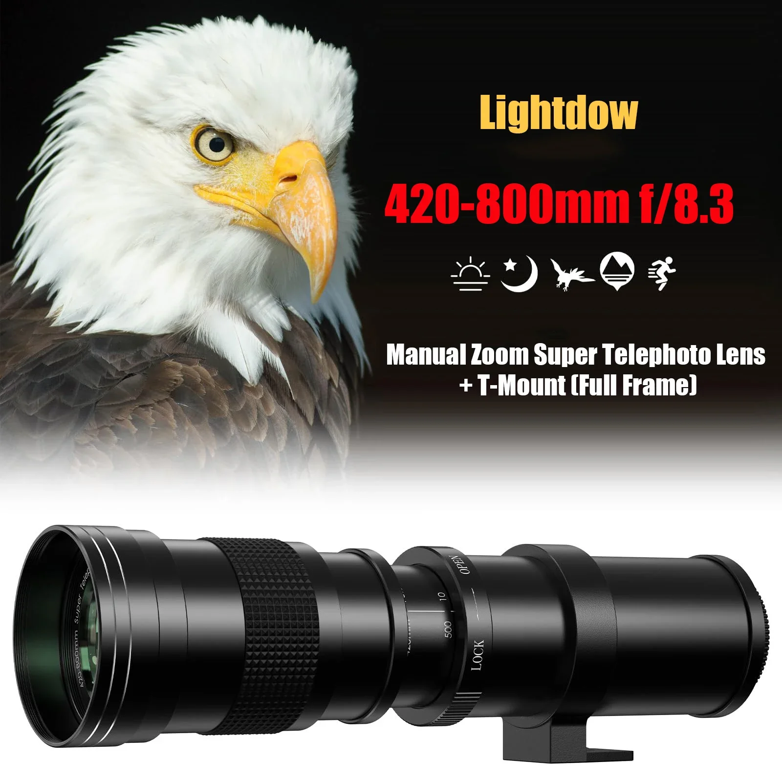 Lightdow 420-800mm f/8.3 マニュアルズーム スーパーテレレンズ + T