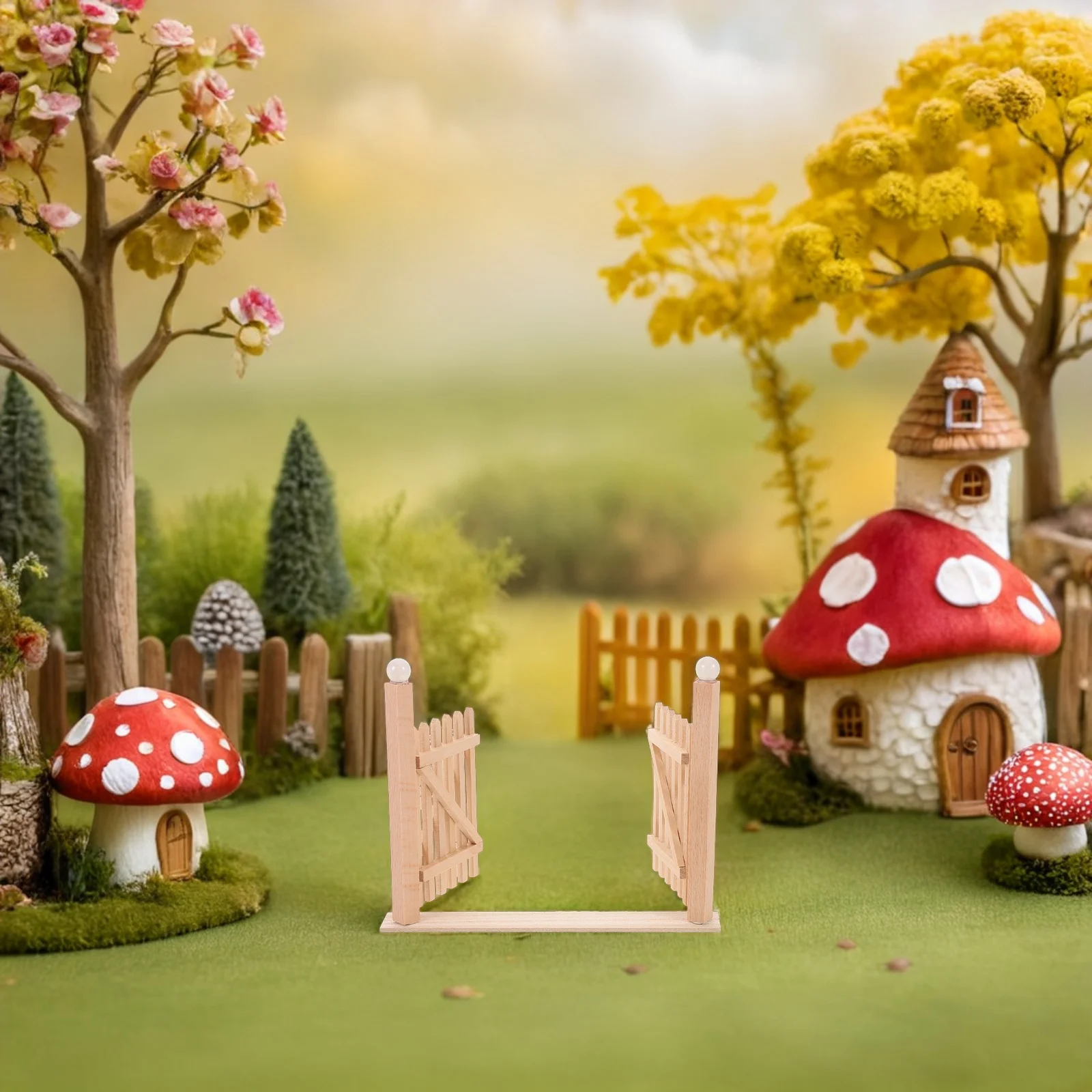 

Miniature Double Wooden Garden :12 Scale Realistic Outdoor Scene Accessory for Dollhouse Courtyard Role Playing