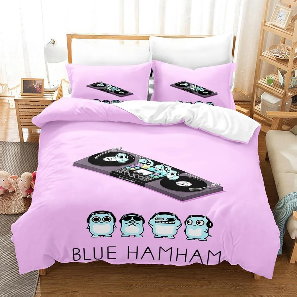 New 3D Print Anime Bed Sheet Blue Hamham Bedding Set Single Twin Full Queen King Size Bed Set Adult Kid Bedroom Duvetcover Sets