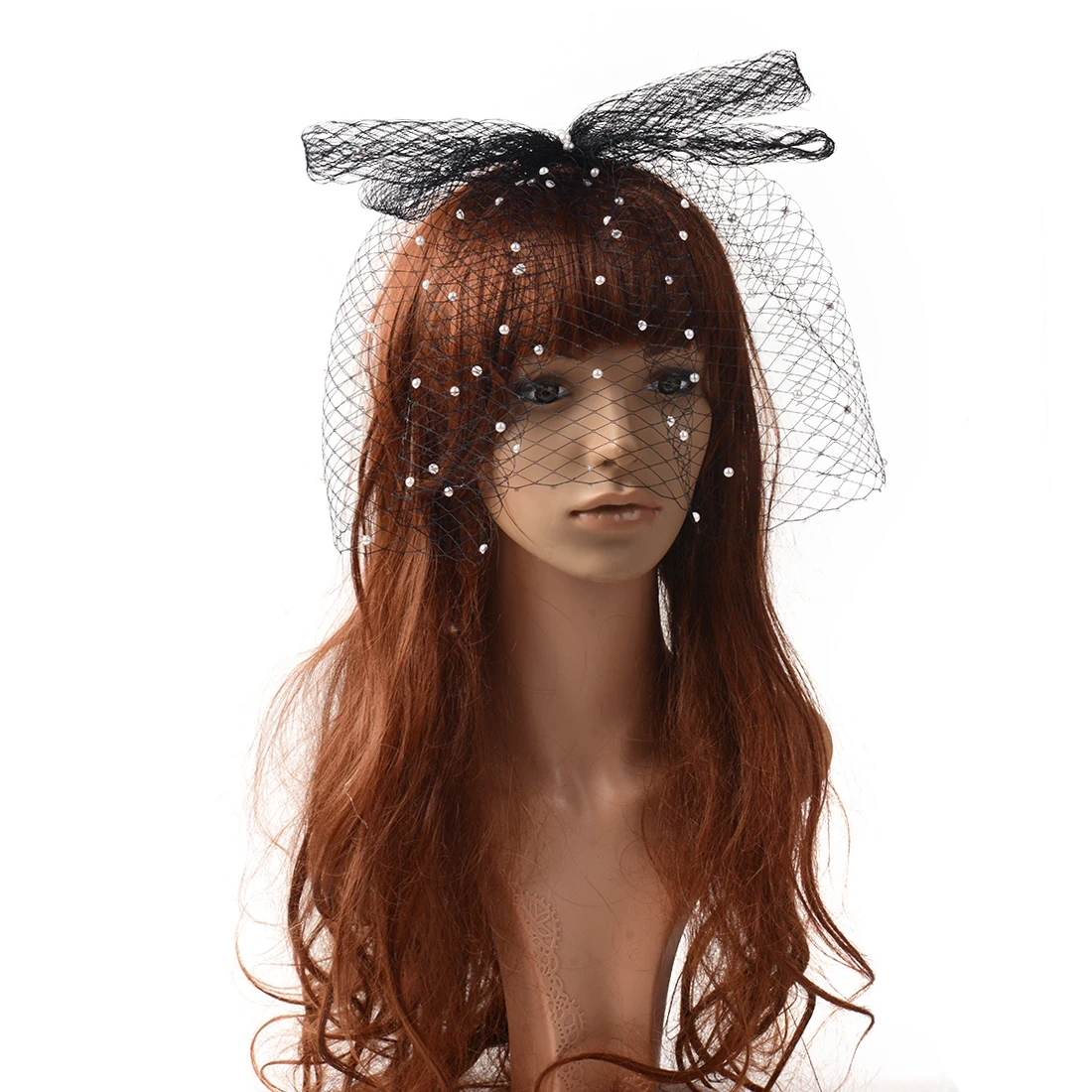 

Black/White Bowknot Bead Veil Fascinator Clip Women Hat Cocktail Wedding Party Church Headpiece Hair Accessories