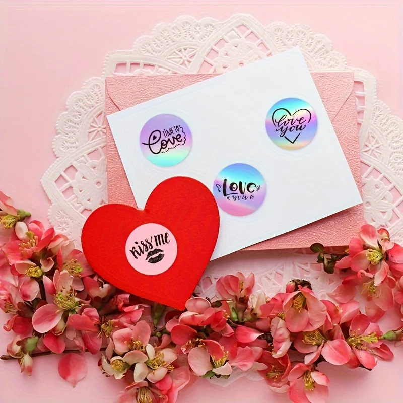 500 Stickers/Roll Cross-Border Rainbow Laser Stickers Valentine's Day Stickers Reel Adhesive Sticker Laser Label