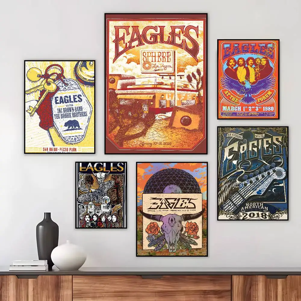 E-Eagles Band Singer Retro Painting Poster Art HD Canvas Advanced Aesthetic Printing Paper Wall Art for Living Room Home Decor