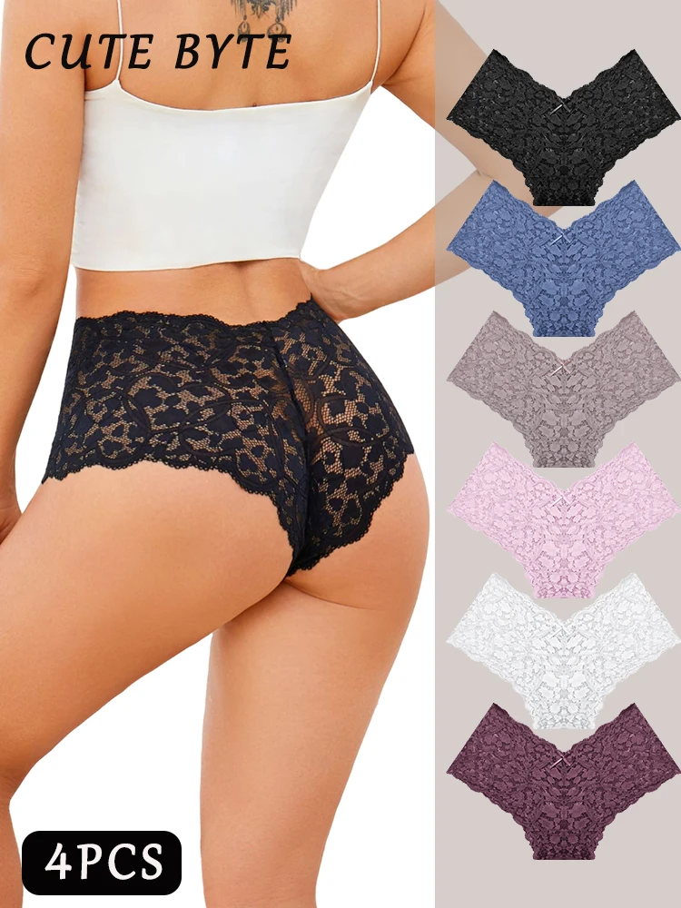 4 stücke Sexy Floral Spitze Höschen Transparent frauen Niedrigen Taille Slips Weiche Bequeme Dessous Aushöhlen Atmungsaktive Unterwäsche Neue
