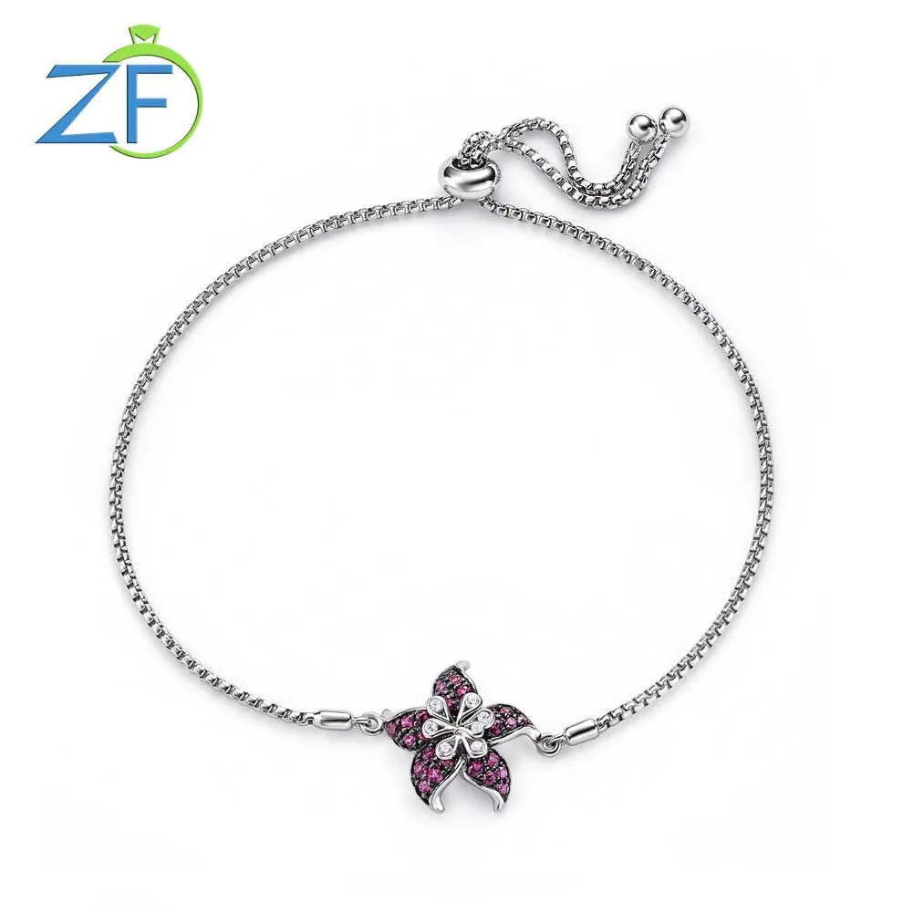 

GZ ZONGFA Pure 925 Silver Flower Bracelet for Women Natural Chrome Diopside Adjustable Tennis Chain 14K Gold Plated Fine Jewelry