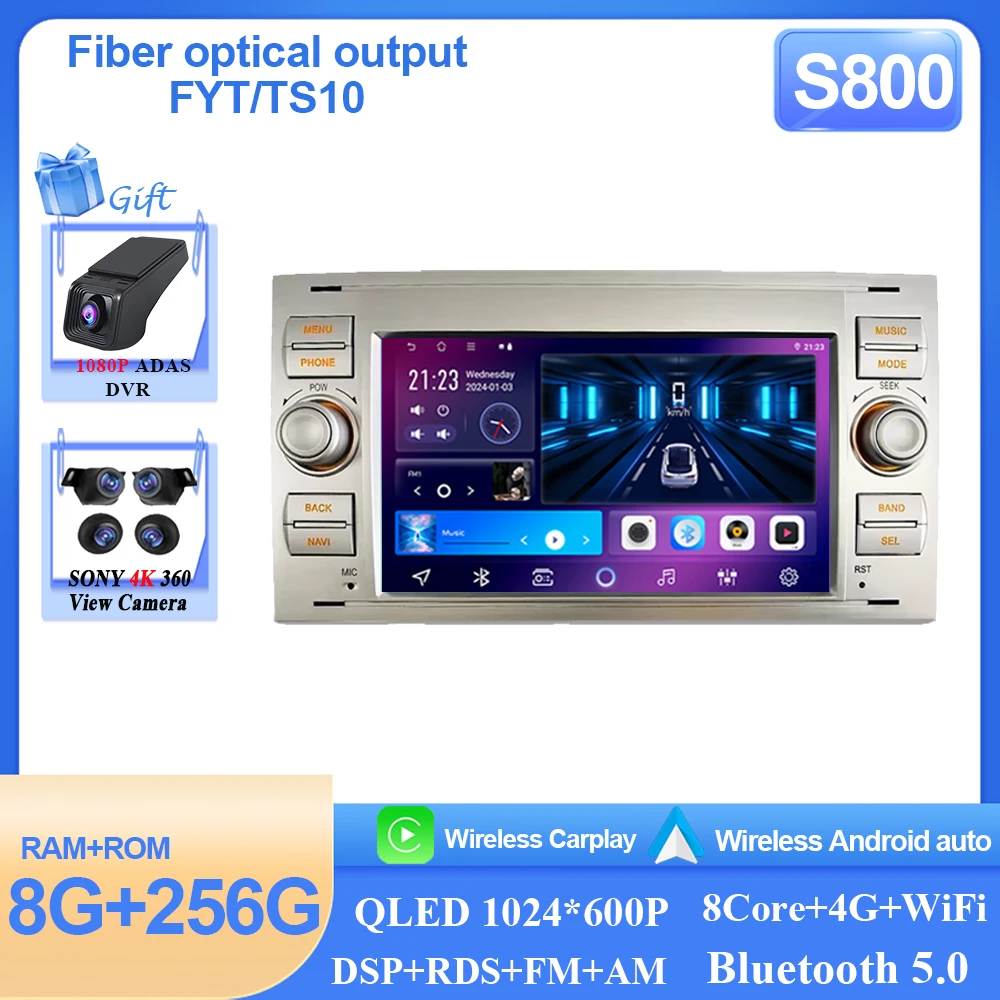 Android15 Autoradio Wifi Navi Voor Ford Mondeo S-max Focus C-MAX Galaxy Fiesta Transit Fusion Connect Kuga multimedia GPS BT WIFI