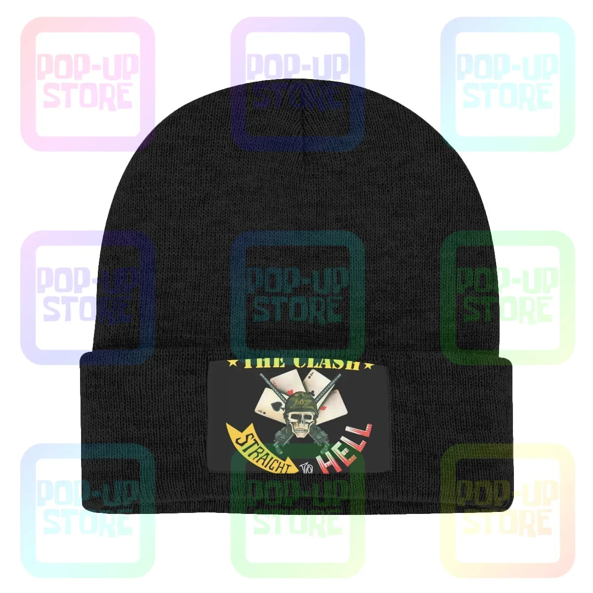 The Clash Straight To Hell Band Logo قبعة صغيرة محبوكة قبعة بيني كاب للجنسين كل مباراة رائجة البيع #2