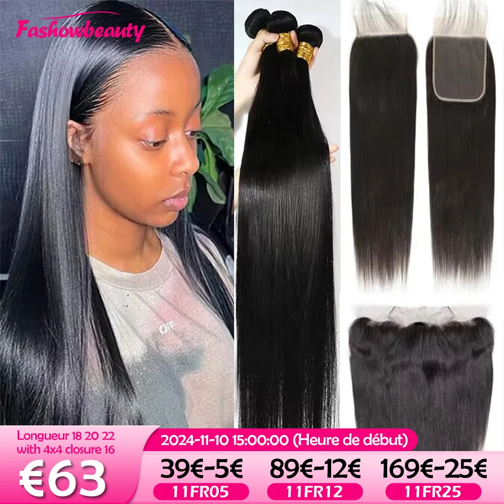 Straight Weving Human Hair Lot In Promo Hair Extensions Bundels Met 13X4 Lace Frontale Braziliaanse Human Weaves Hair Closure 4X4