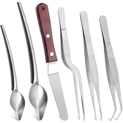 6Pcs Stainless Steel Kitchen Tongs Chef Cooking Tweezers Drawing Spoons Spatula for Food Styling Culinary Plating Decorating