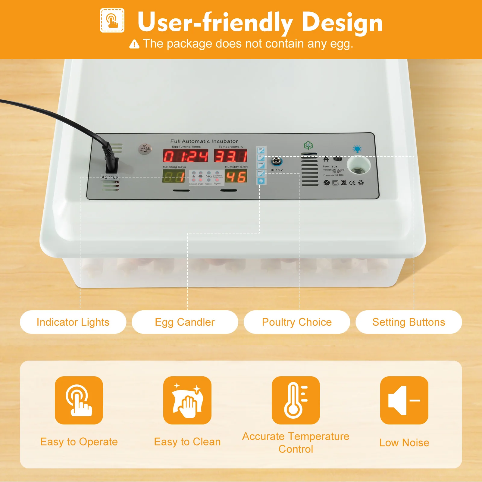 64 Eggs Large Capacity Automatic Turning Digital Display Egg Incubator