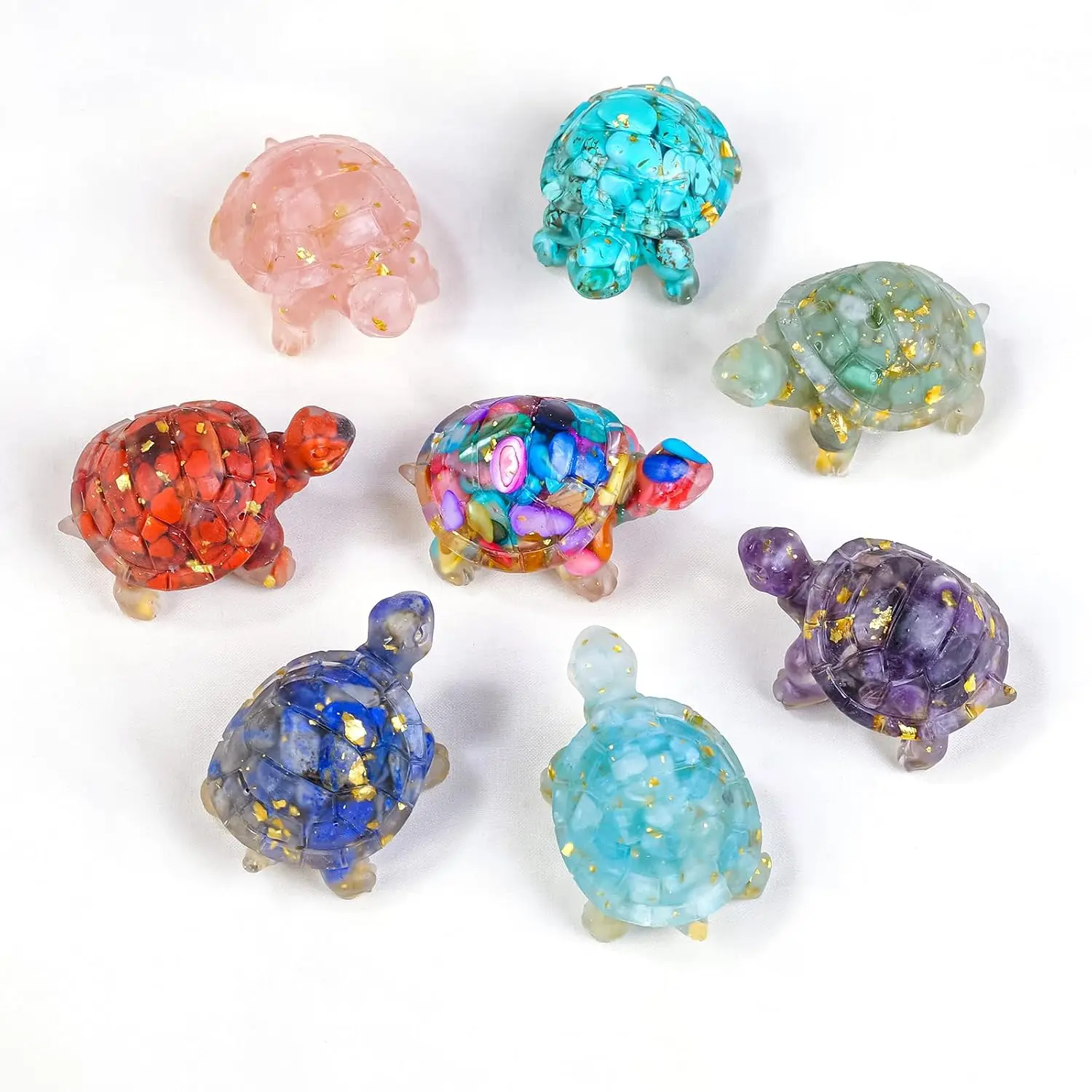 8PCS Crystal Turtle Figurine Set for Teens- Handmade Sea Turtle Resin Decor for Home, Office & Fish Tank, Healing, Customized