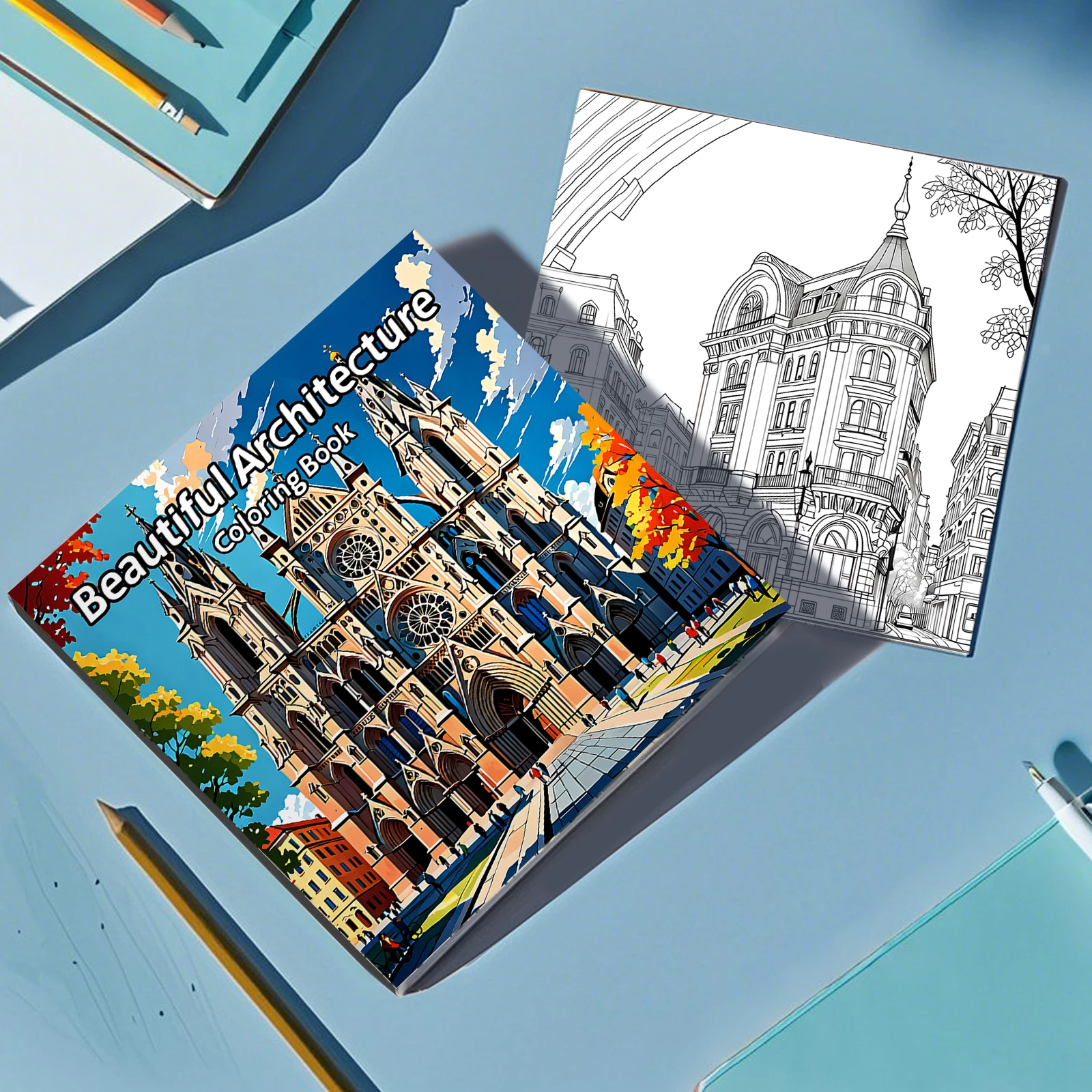 Adult Picture Book 24 Pages Beautiful Architecture Coloring Book Can Relax and Relieve Stress Graffiti Painting Drawing image 5