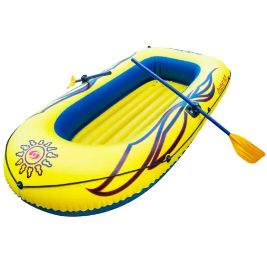 Inflatable boat raft for 3 persons PVC material yellow color comfortable cushioned base and grab line for sunskiff use