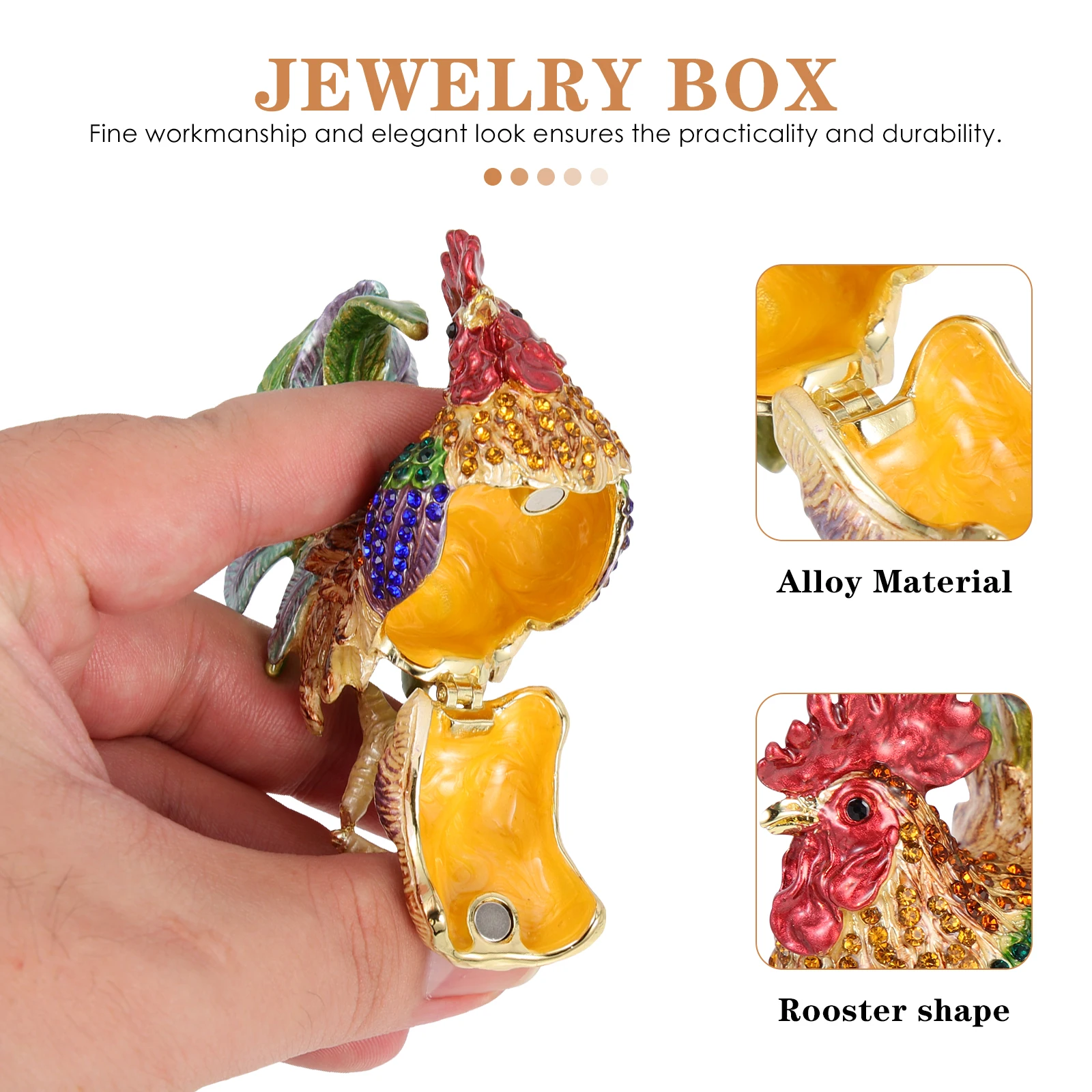 

Deluxe Rhinestone Rooster Jewelry Box Vintage Alloy Trinket Case Desktop Decor Storage For Necklaces Earrings Rings Blue