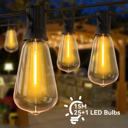 ST38 LED String Lights 10M 15M 30M Wodoodporne oświetlenie patio Zewnętrzne oświetlenie LED Fairy Light Dekoracja ślubna do ogrodu Cafe Backya