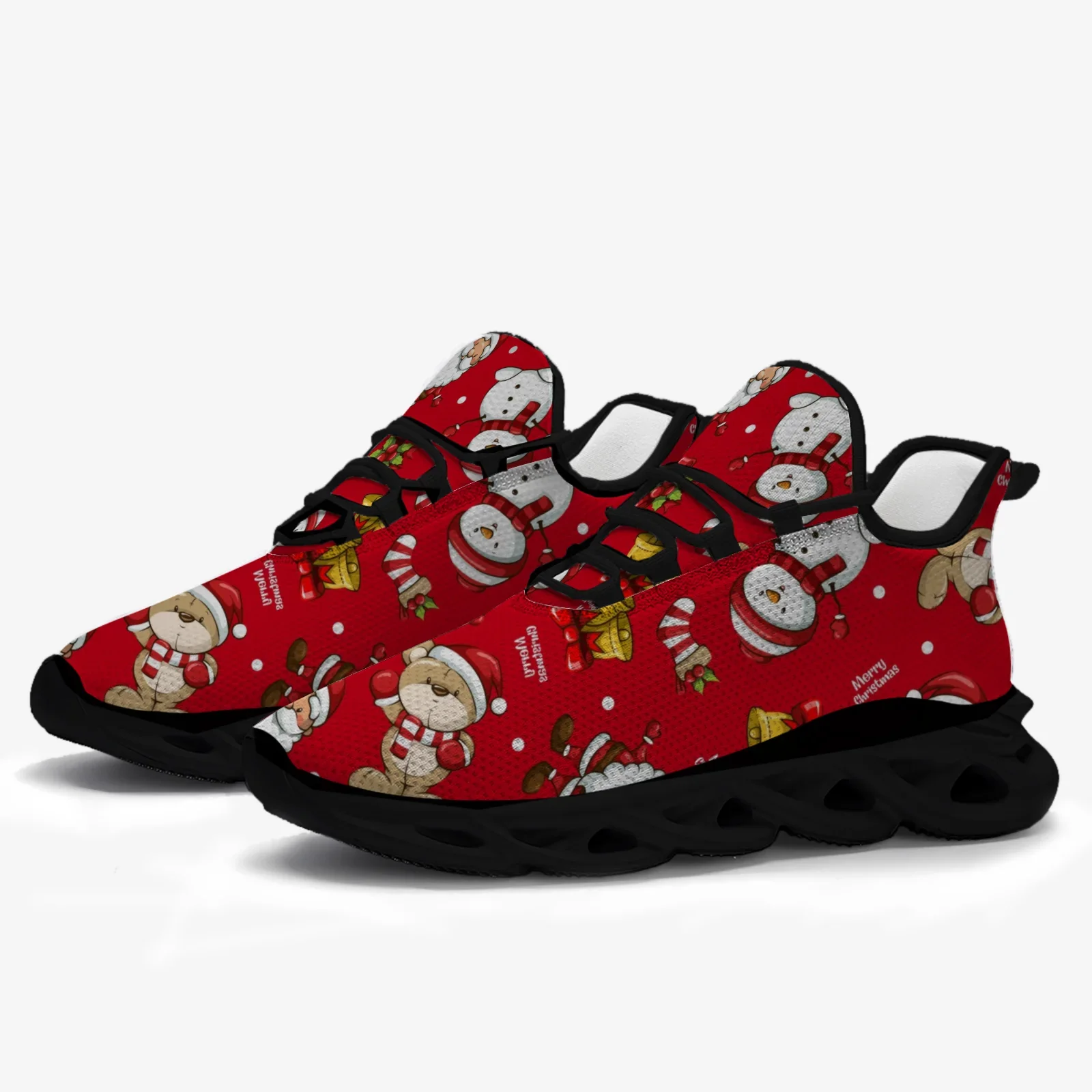 

Christmas bear print casual sneakers feature a lightweight mesh upper and are suitable for both men and women