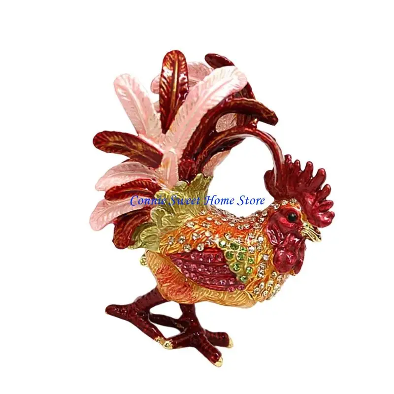 LXAF Künstlerische Emaille-Hahn-Ornamentbox, perfekt für die Aufbewahrung von Schmuckzubehör – Detail 3