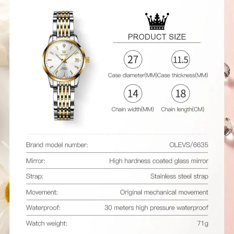 OLEVS 6635 Women\'s Watch Top Luxury Brand Calendar Diamond Waterproof Automatic Mechanical Watch Original Elegant Women\'s Watch