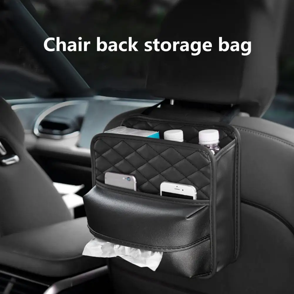 Leather Car Seat Middle Hanger Storage Bag Luxury Auto Handbag Holder Between Seats Tissue Water Cup Pockets Stowing Tidying