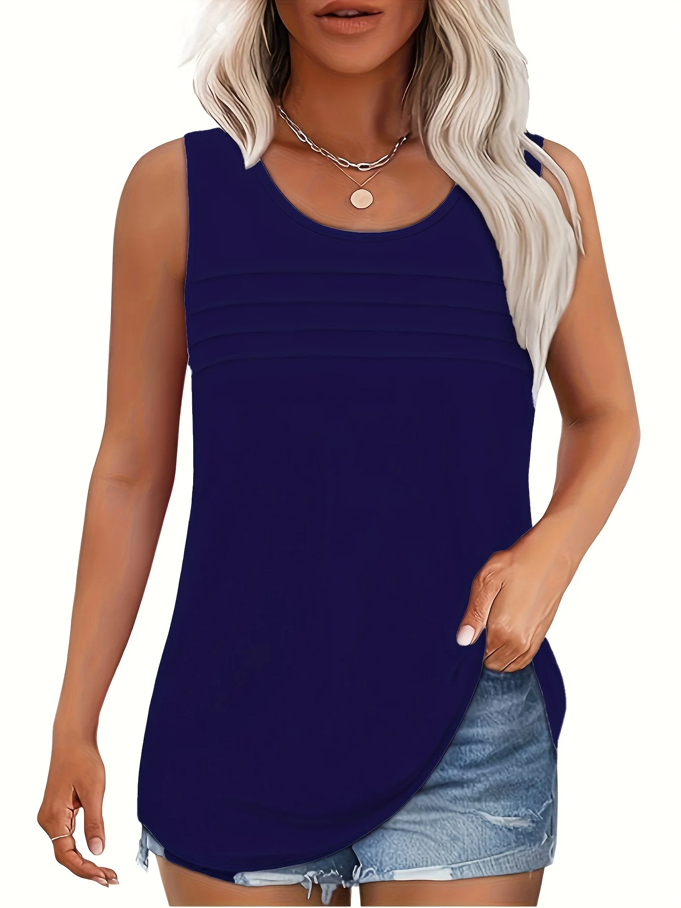 Women's Plus Size Sleeveless Casual Top with Pleated Front and Soft Fabric Perfect for Summer Comfort image 6