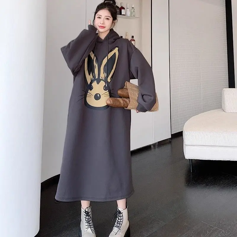 Robe à capuche à manches longues pour femmes, t-shirt de dessin animé, robes optiques PVD, coréen, respirant, automne, hiver