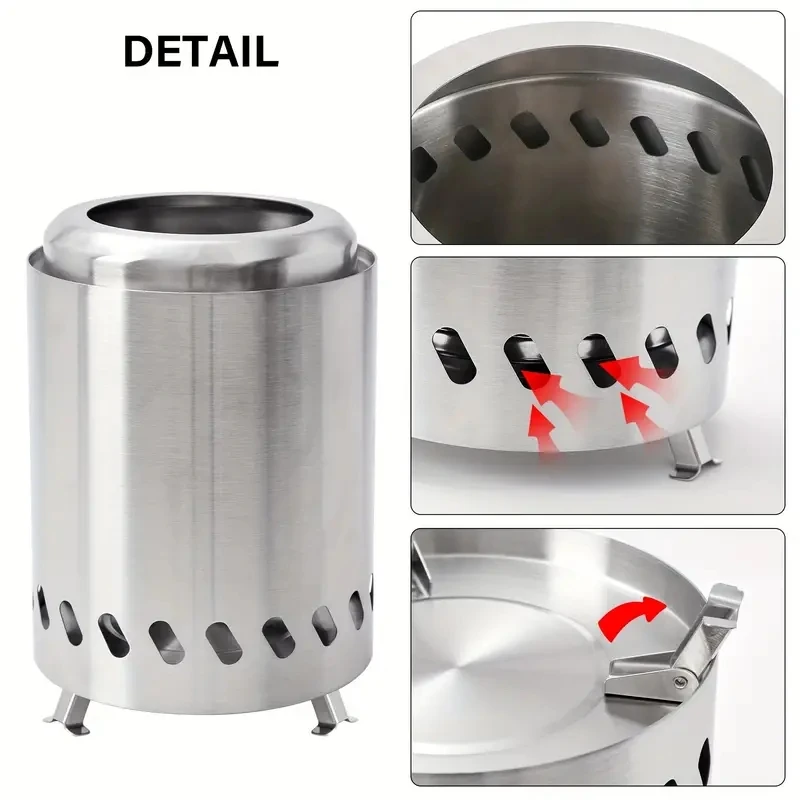 Outdoor Fire Pit Smokeless Portable Camping Fire Pit with Travel Bag Fueled by Wood or Pellets Stainless Steel