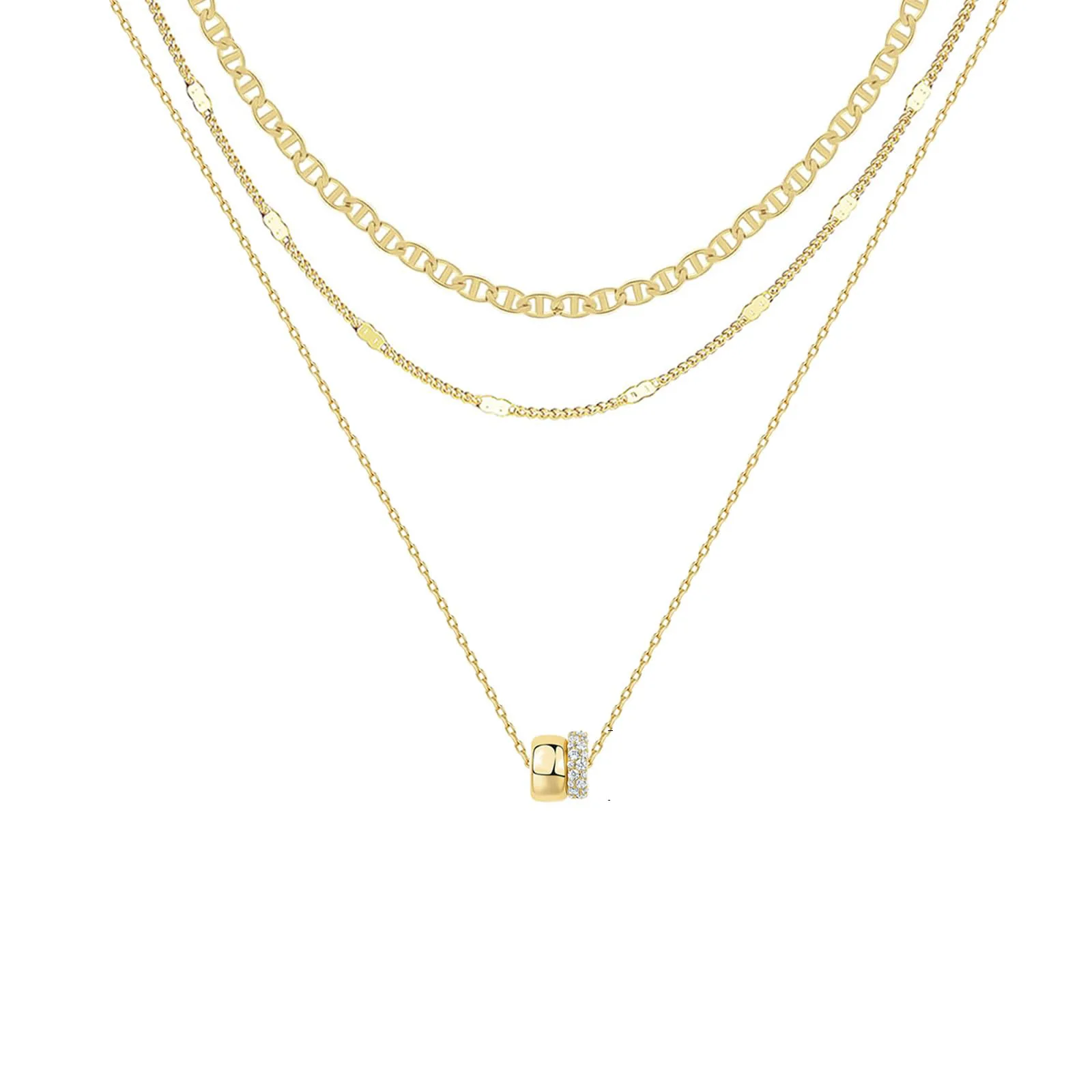 قلادة LENNIK الفاخرة ذات الدائري المزدوج للنساء، تصميم مرصع بالزركون، قلادة أنيقة بحلقة مزدوجة، مجوهرات عصرية متعددة الاستخدامات