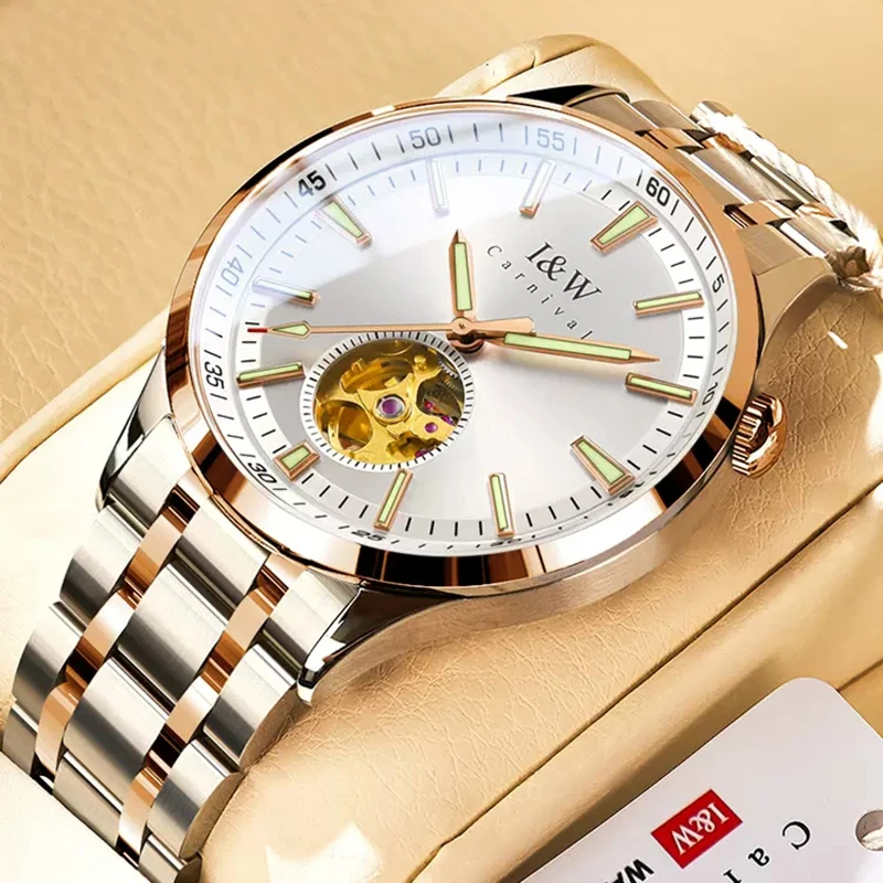 Carnival Brand High-End Luxury Imported Movement Mechanical Watch Men Stainless Steel Sapphire Automatic Hollow Watches Mens