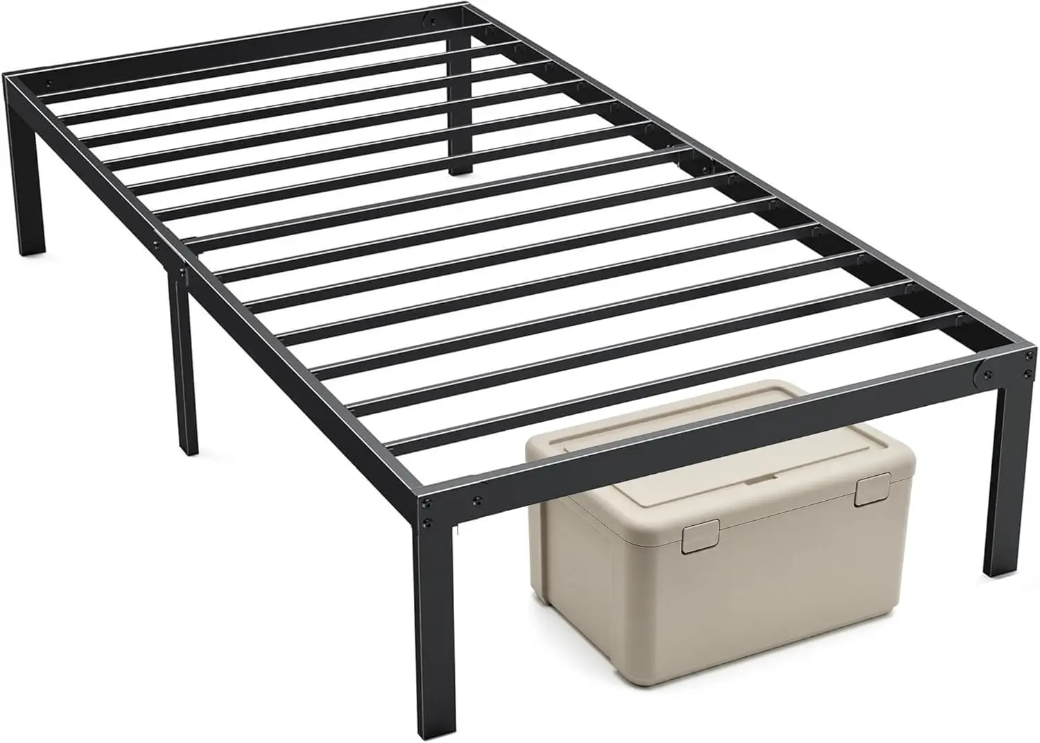 

Twin Size Metal Bed Frame, Sturdy and Durable Structure, No Need for Box Spring, with Built-in Storage Space Under The B
