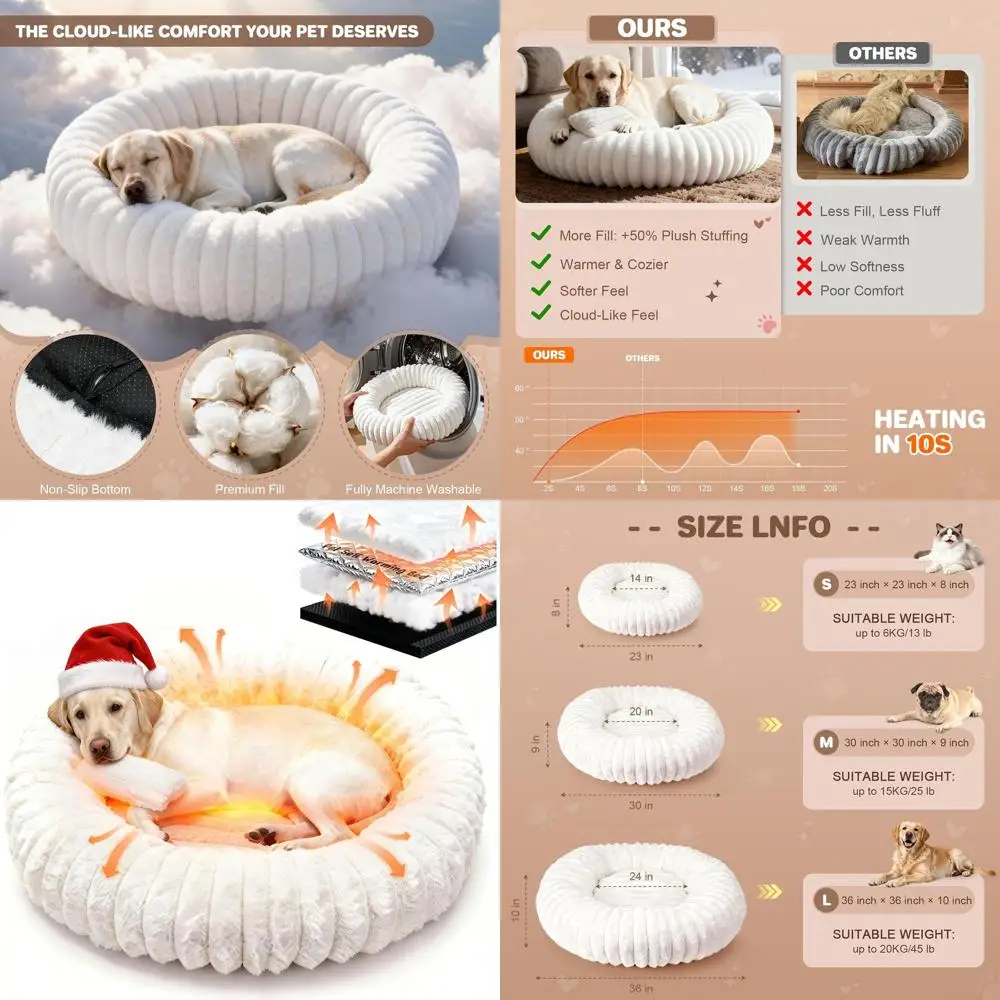 

Large Donut-Shaped Self-Heating Dog Bed with Removable Cover, Ideal for Medium to Big Dogs, Egg Tart Pattern (Large Size)