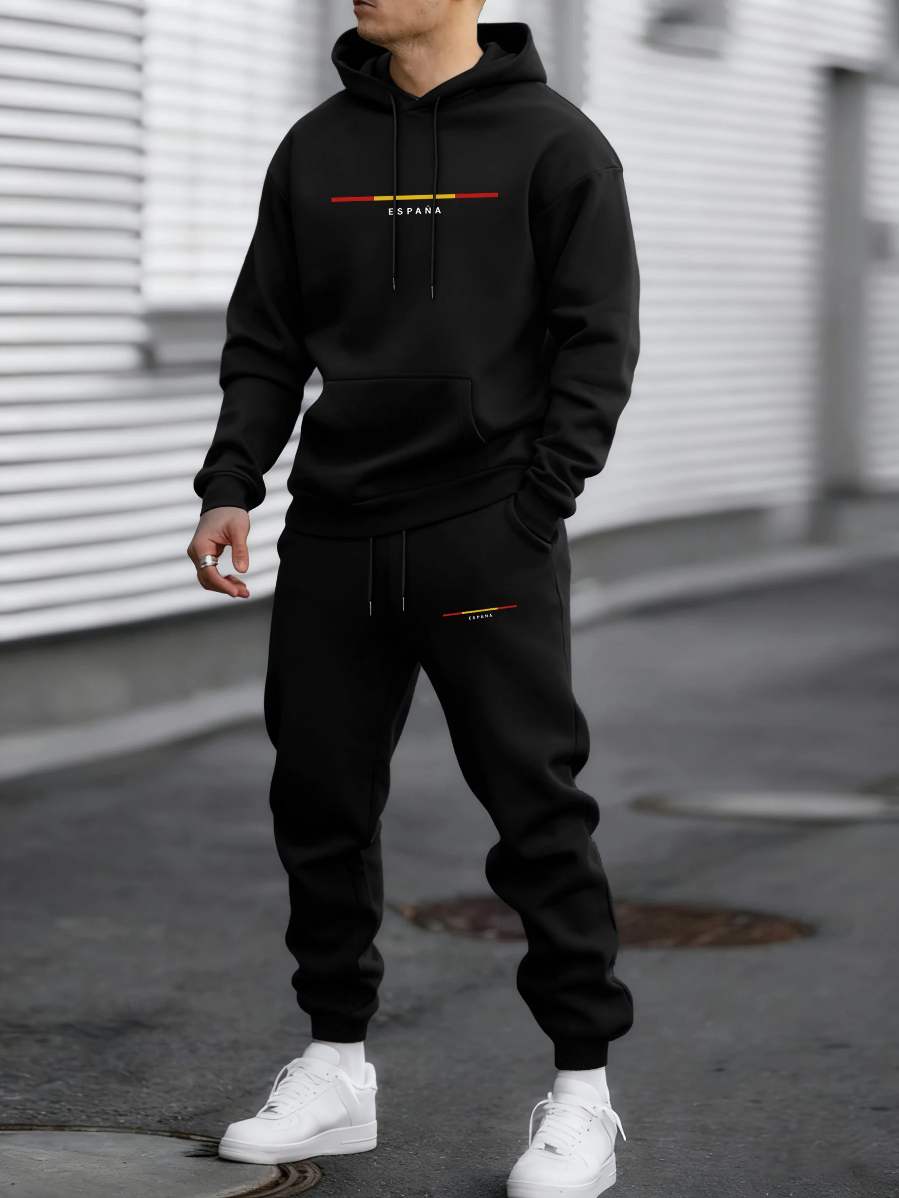 

Espana Is Suitable For Living Print Trackshuit For Men Autumn Warm Hoodies Loose Fleece Casual Clothing Unisex Simple Pants