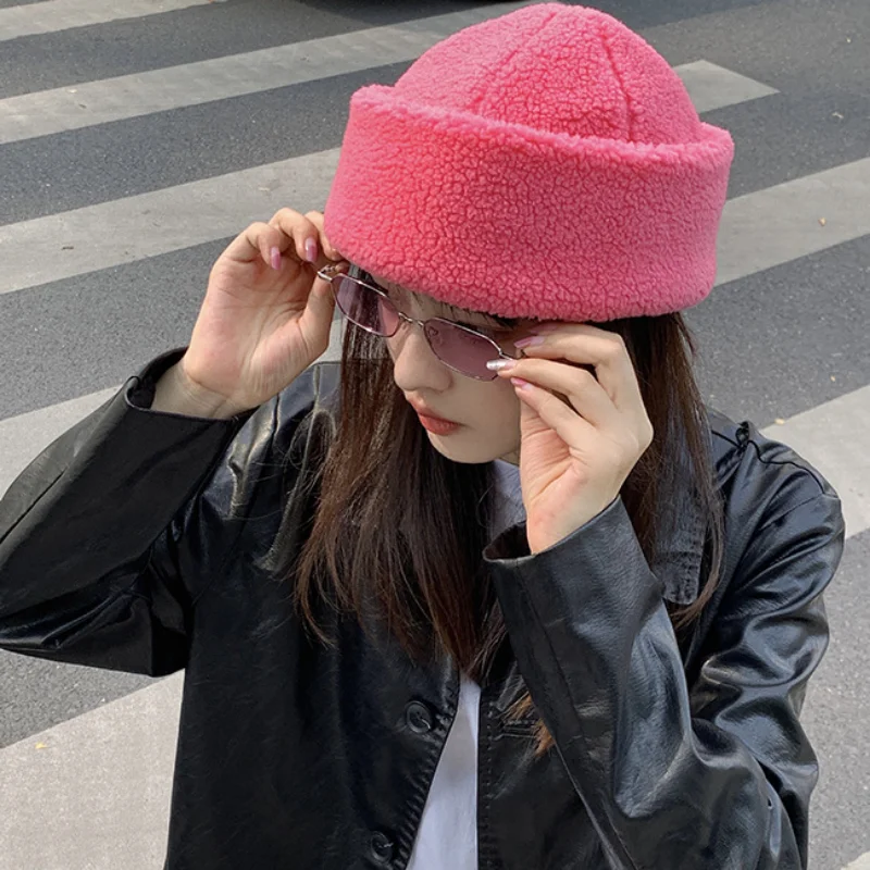 Y2K Warm Cold Beanies Fashion Casual Melon Skin Hats Men's Trendy Autumn Winter Woolen Bonnets Women's Candy-colored Hats Gorras