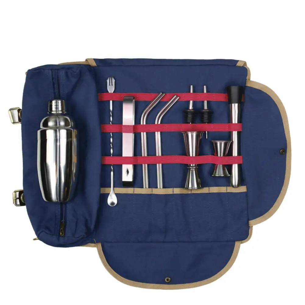 Reusable Cocktail Tool Pouch Portable Bartender Bag with Capacity Travel Canvas Bar Kit Organizer Multiple Compartments Bar