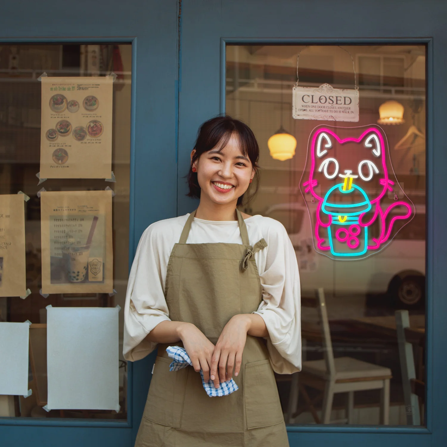 Cat Boba Tea Neon Sign For Wall Decor Bubble Tea Cute Signs LED Lights Room Decoration For Dessert Shop Bar Party Bedroom Club