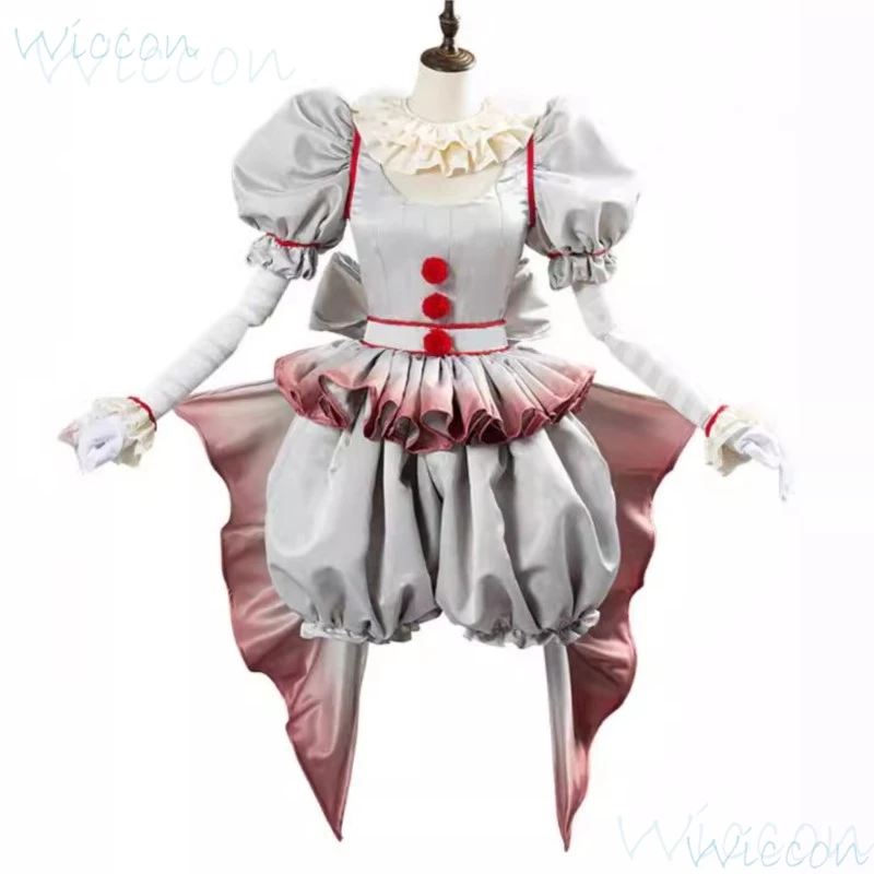 Disfraz de payaso de película Pennywise, disfraz de Genderswap, vestido de Lolita de terror para Halloween, vestido de fantasía para mujer, conjunto completo para fiesta de Carnaval